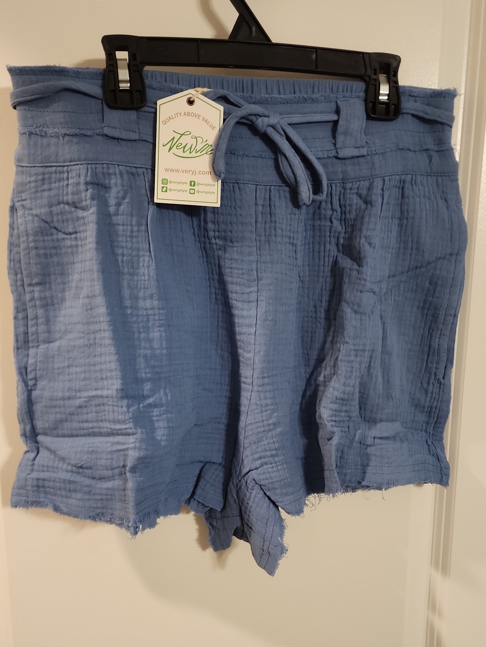 Very J Blue High-Waist Tie-Front Cotton Shorts